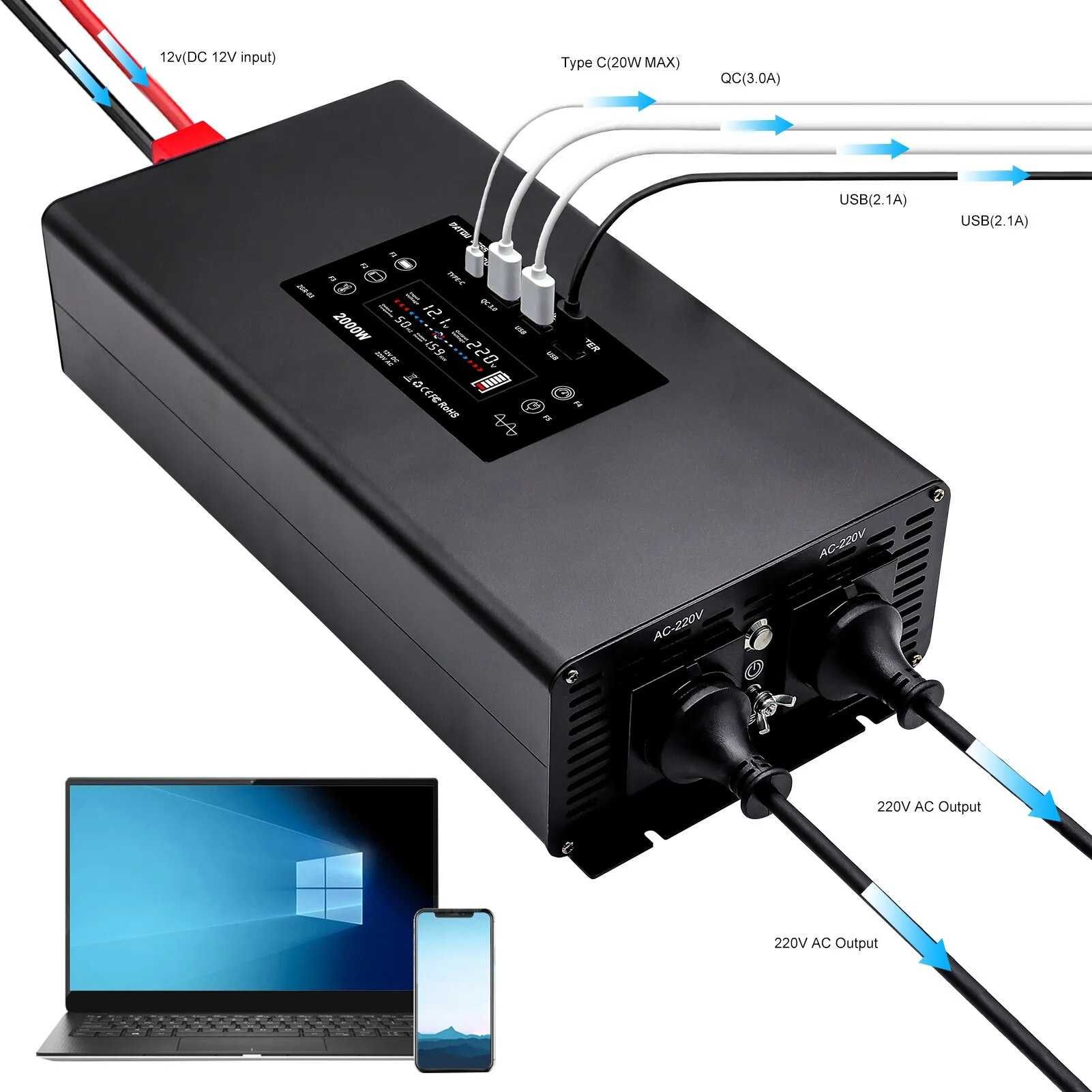 DATOUBOSS Inverter 60V 220V Pure Sine Wave 2KW: 8 000 грн