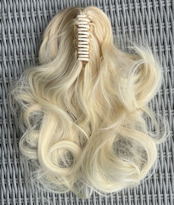 Premium Ultra włosy doczepiane, jasny blond, kucyk, klamra 34 cm 141.