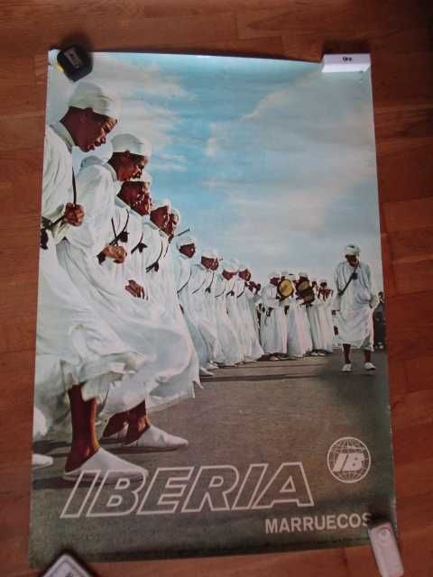 grande poster antigo publicidade Iberia Aviação Antigo Marrocos