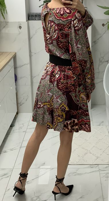 Sukienka kolorowa paisley boho etno bufiaste rekawy wiskoza 40 42