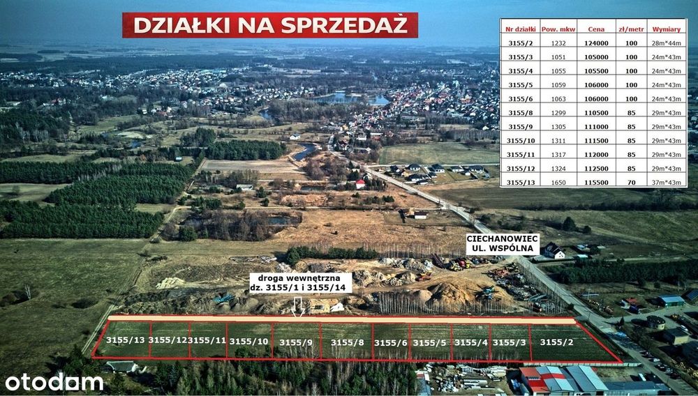 Działka budowlana 1051 m² – CIECHANOWIEC, ul. Wspólna | Media | WZ
