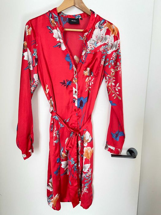 OBJECT sukienka japońska kimono szmizjerka czerwona w kwiaty rozm. 34