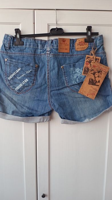 Jeansowe spodenki z mankietami xl