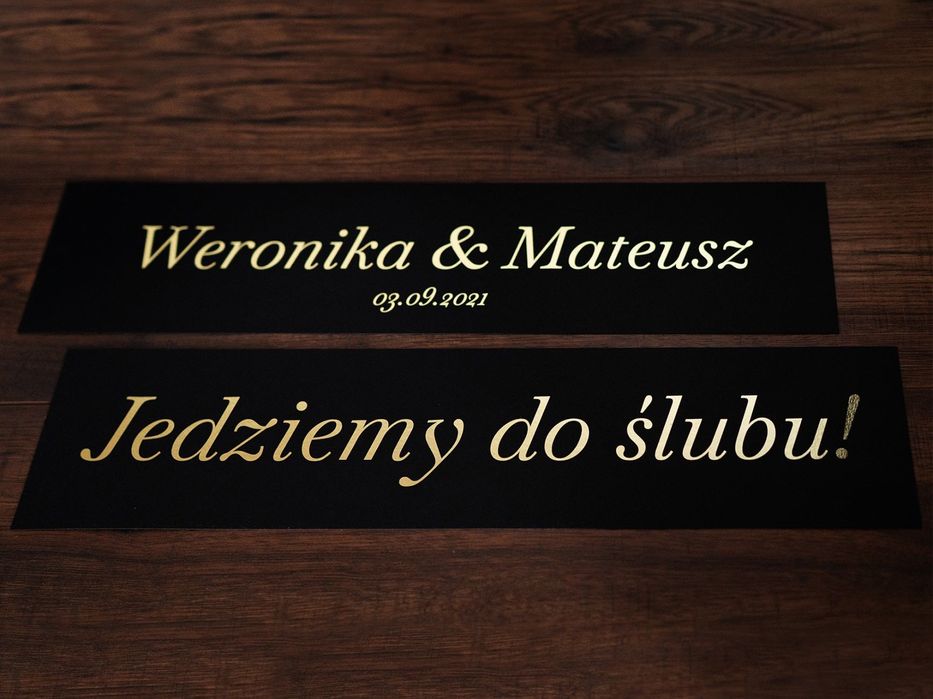 Tablice ślubne czarne ze złotym napisem | eleganckie | imiona + data