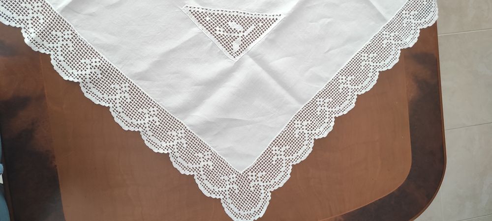 Toalha quadrada de linho fino antigo - Nova