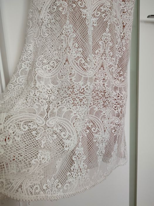 Suknia ślubna Boho koronka miękka długa syrena