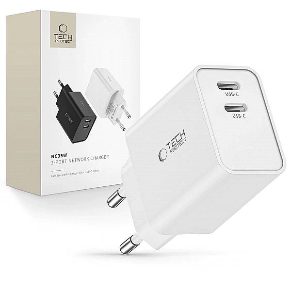 Ładowarka Tech-Protect C35w sieciowa 2x Usb-c Pd 35w - biała