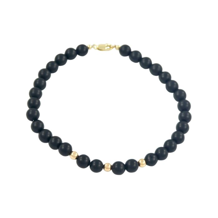 Męska bransoletka z onyksami i złotymi kulkami próby 585 matowa