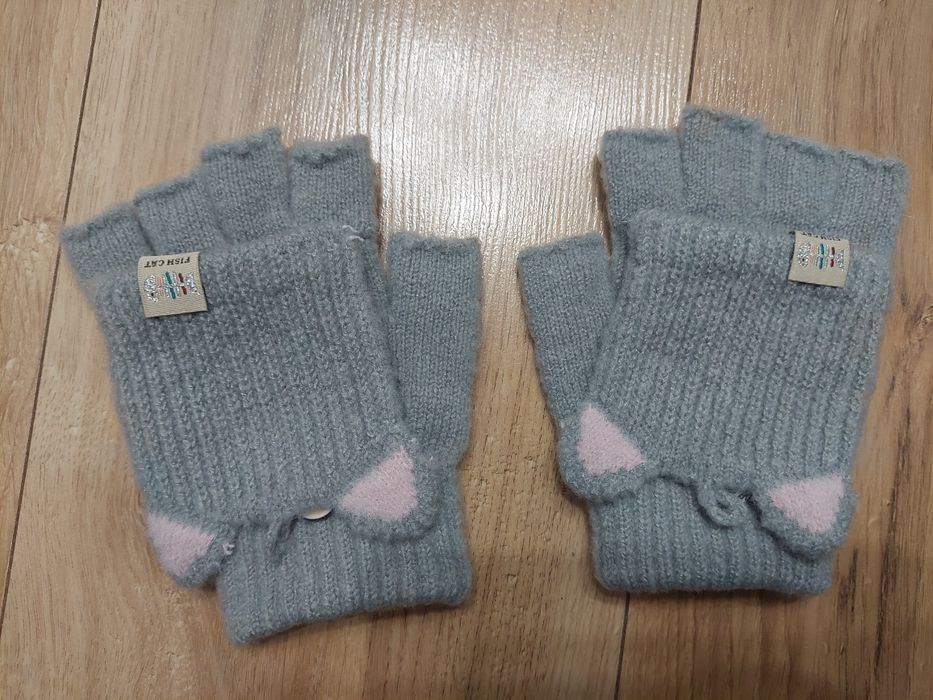 Dziecięce rękawiczki bez palców kotki 6-12 lat nowe
