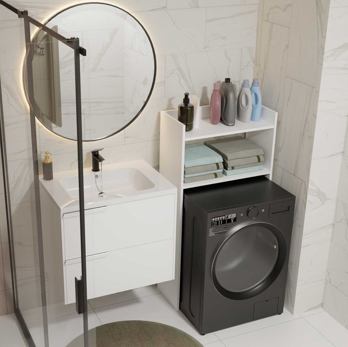 Szafka Łazienkowa NINA NP BIAŁA Na Pralkę Regał Słupek 2 Półki