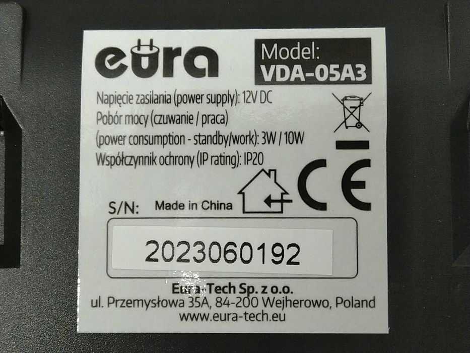 Wideodomofon Przewodowy Z Kamerą Eura Vdp 76A3 Czarny