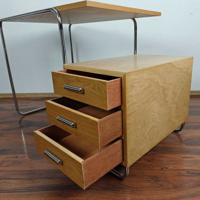 Biurko Chrom Naturalny Dąb Modernizm Bauhaus Art Deco