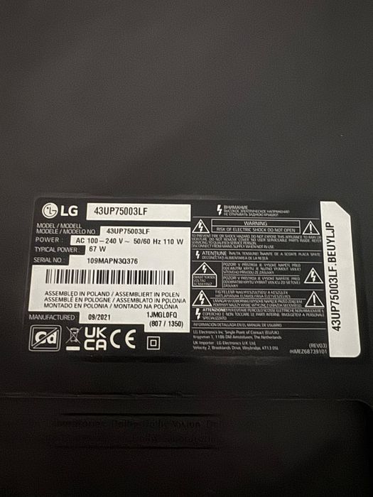 Telewizor LG 43” 4K UHD (43UP75003LF) LED Bardzo dobry stan