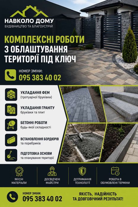 Укладання бруківки, бордюр, поребриків