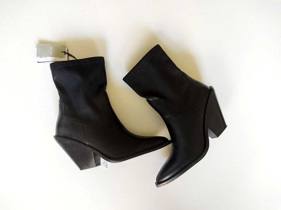 Nowe czarne skórzane kowbojki botki Badura