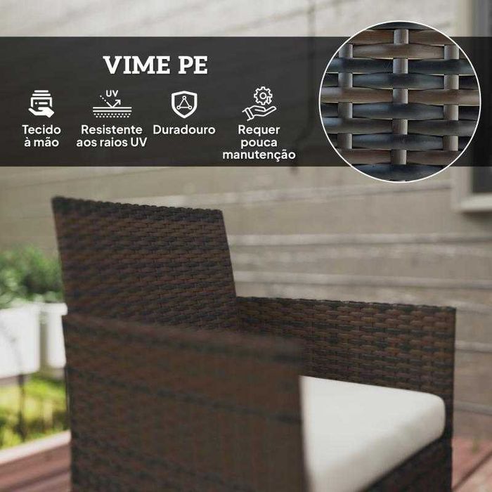 Conjunto de Jardim em Vime com Almofadas – 4 Peças