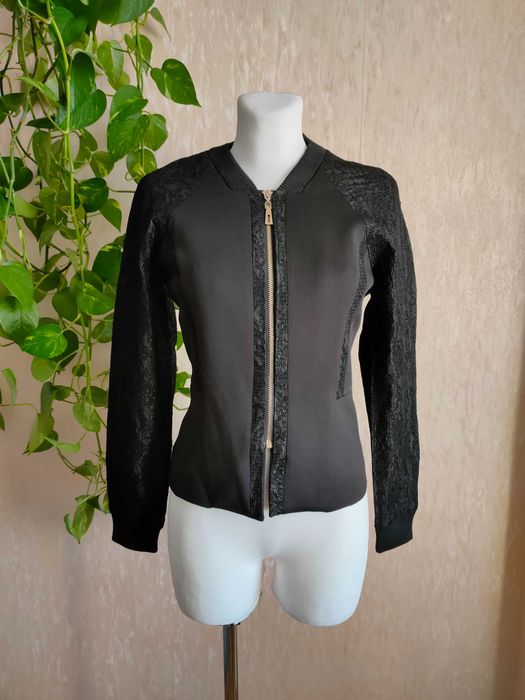 NOWA czarna koronkowa bomberka żakiet na zamek z baskinką 38 M Osley