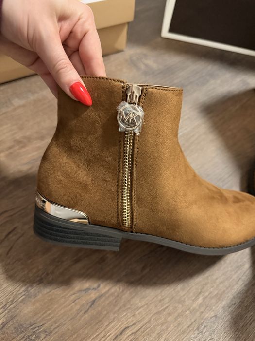 Michael Kors botki Emma Beth r 36 zamszowe brązowe złote logowane MK