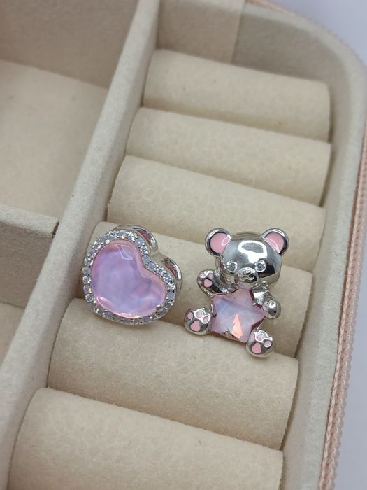 2x nowy charms × miś i serce z opalami × srebro 925