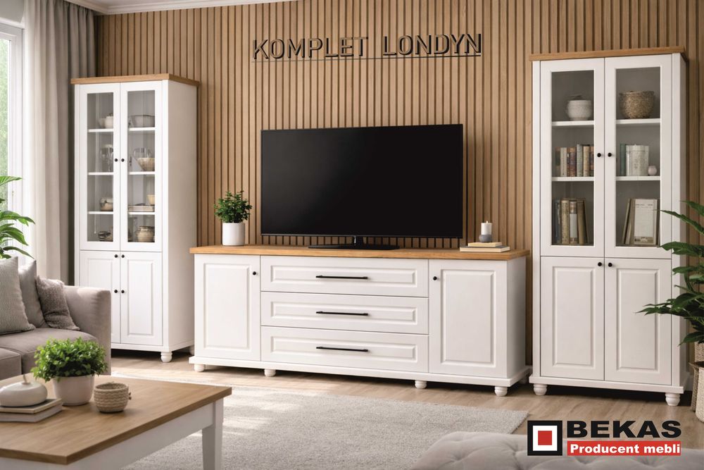 Zestaw Mebli Prowansalskich do Salonu LONDYN Biały Dąb BEKAS Producent