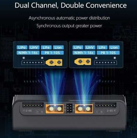 ToolkitRC Lipo carregador M6D 500W 15A DC canal duplo mini carregador.
