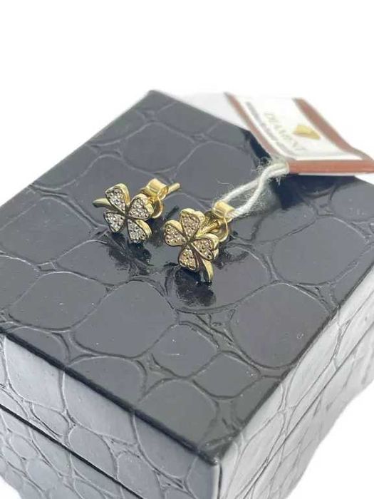 Złote Kolczyki Koniczynki Z CYRKONIAMI SZTYFT 585 1,39G