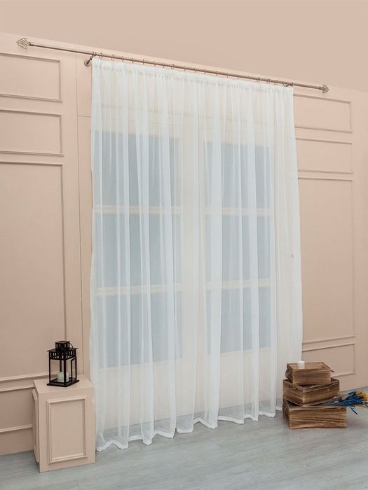 Готова тюль з тасьмою, тюль шифон однотонний, підшитий тюль на стрічці