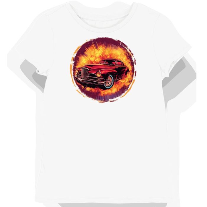 Koszulka damska biała z motywem żarzącego się samochodu L