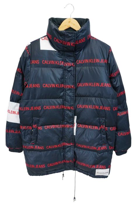 G16 zimowa długa puchowa kurtka damska Calvin Klein logowana S 36