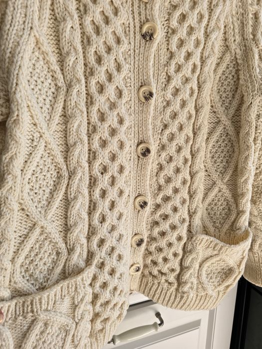Kardigan wełniany damski handmade dziergany warkocz