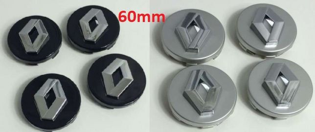 4 Centros jante Renault 57 e 60mm Cinza e Pretos Novos