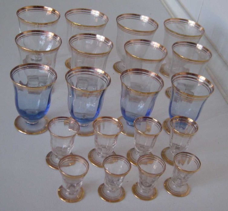Anos 40 - Serviço de Copos "Meio Cristal" filetados a ouro - 4 pax