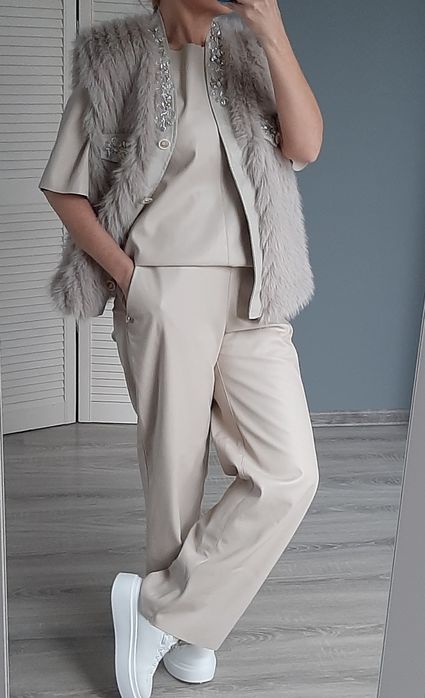 Włoska kamizelka futerko z cyrkoniami uni