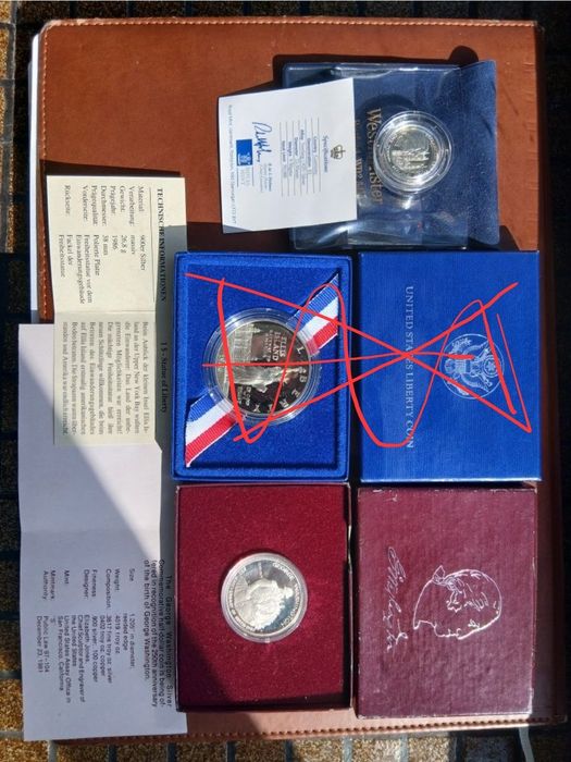 Две памятные серебряные монеты США, АНГЛИИ