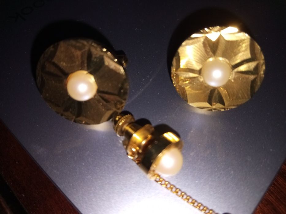 Запонки та шпилька для краватки з камінням Swarovski , вінтаж.