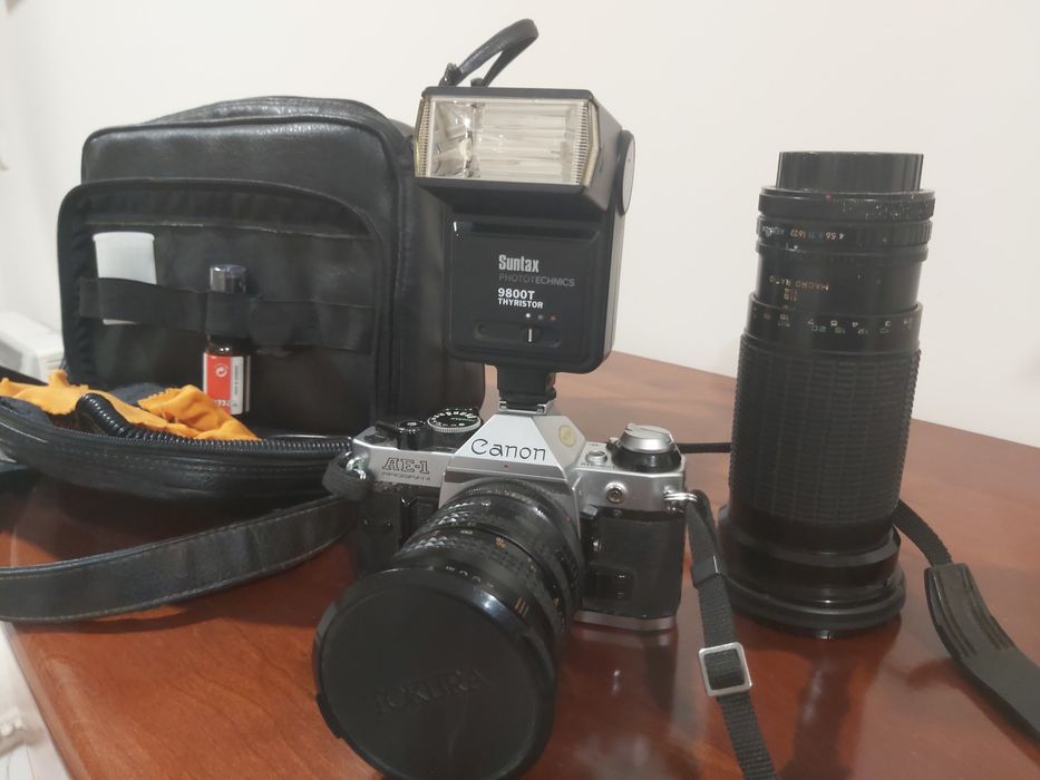 Conjunto fotografia Câmara Canon AE-1