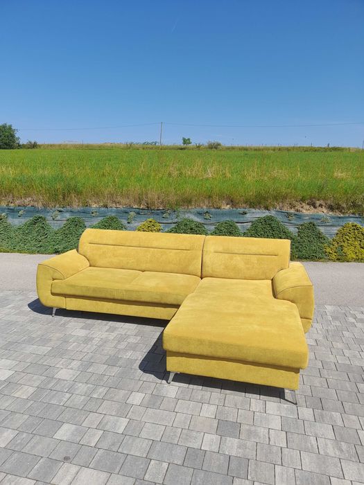 Narożnik musztardowy prawy funkcja spania i pojemnik