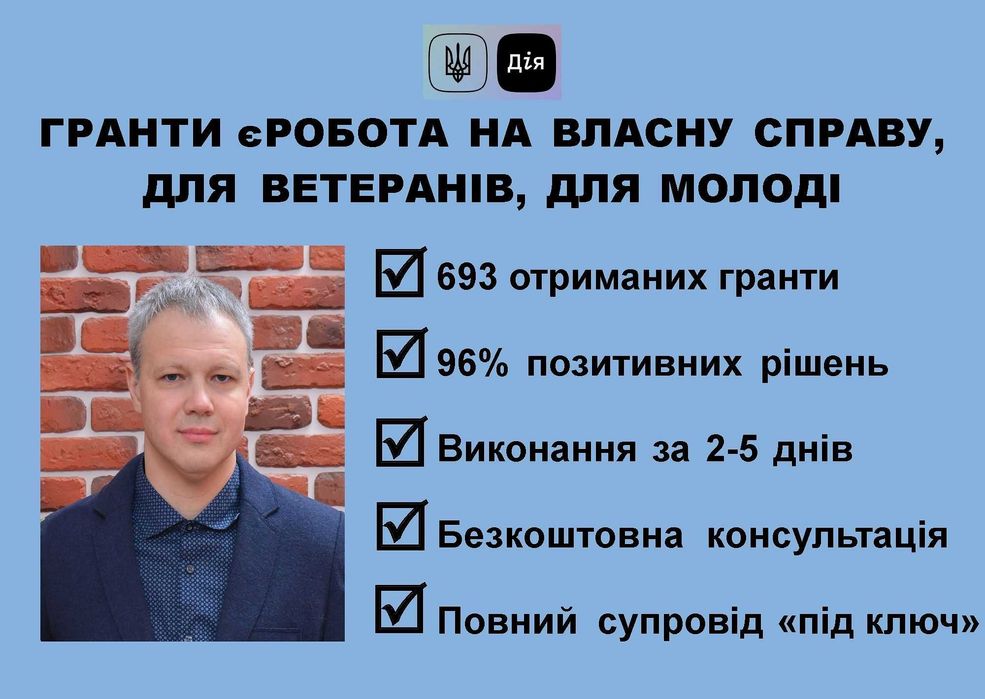 Бізнес-план ГРАНТ єРобота Власна справа + УБД. Отримано 693 гранти!