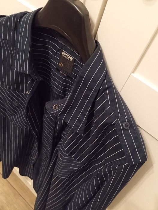 Granatowa koszula w paski slim fit rozmiar L