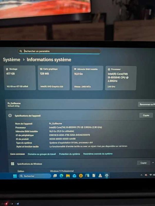 Computador Portátil i9 8950HK CPU @2.90Ghz