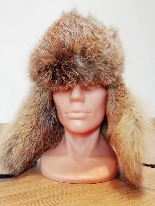 Czapka zimowa, uszatka, naturalna skóra, gruba, ciepła