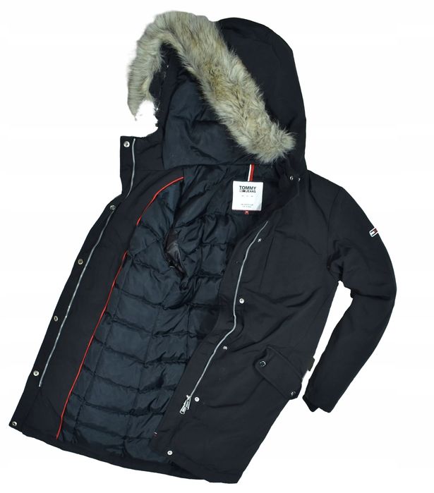 Tommy Hilfiger Czarna Damska Kurtka Parka Wypełniona Naturlanym Puchem M