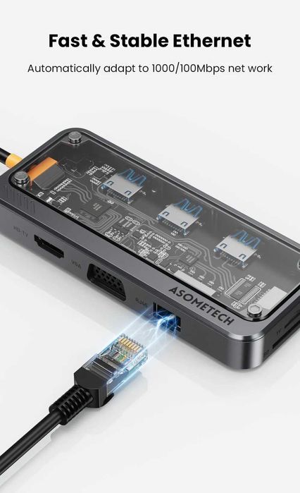 Asometech HUB USB C PD100W 4K 5G USB 3.0 10 in 1