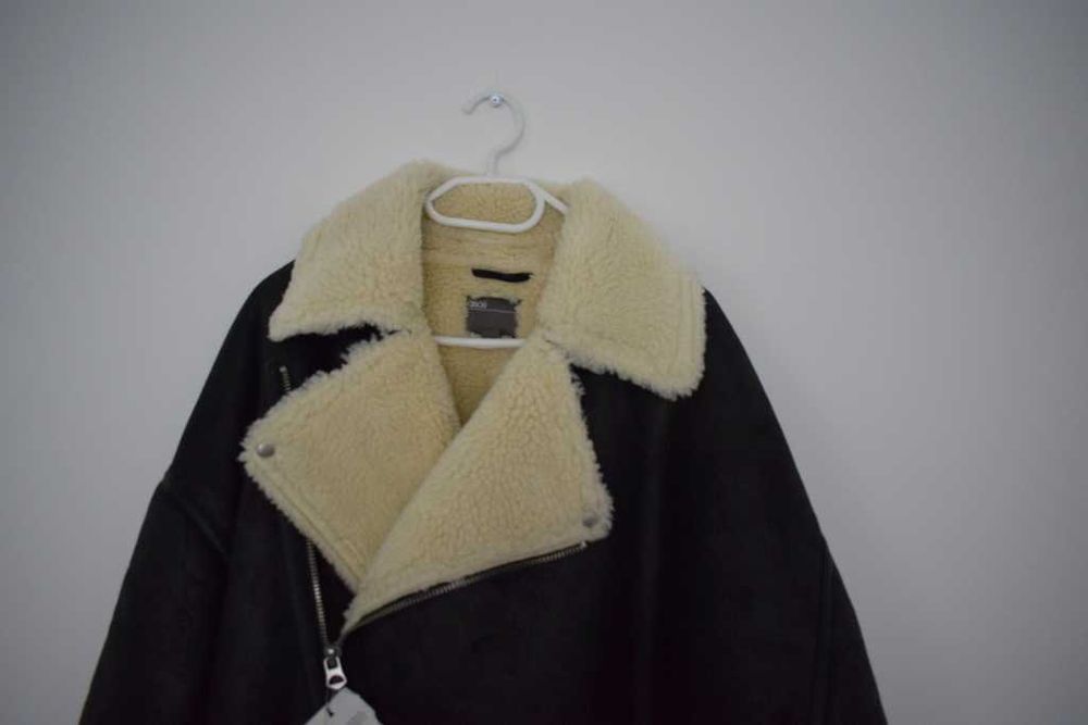 Asos kożuch kurtka męska XL czarna z paskami