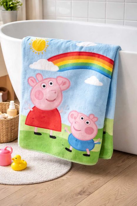 Ręcznik kąpielowy frotte dziecięcy Peppa Pig & George tęcza 70×140 cm