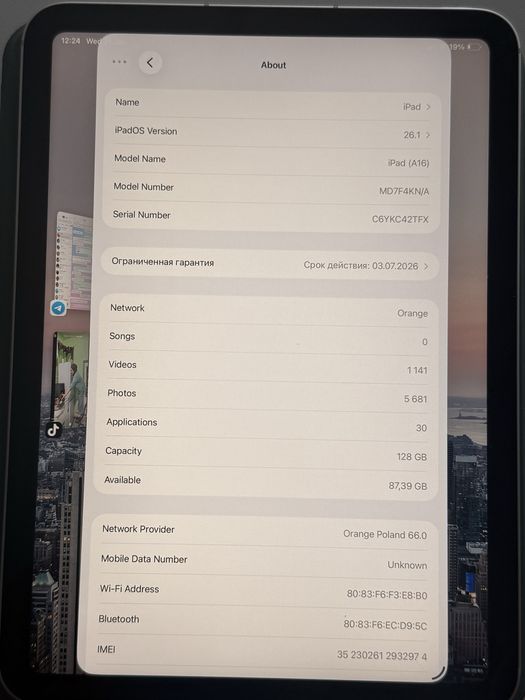 iPad 11. gen (A16) 128GB Wi-Fi + 5G, srebrny
