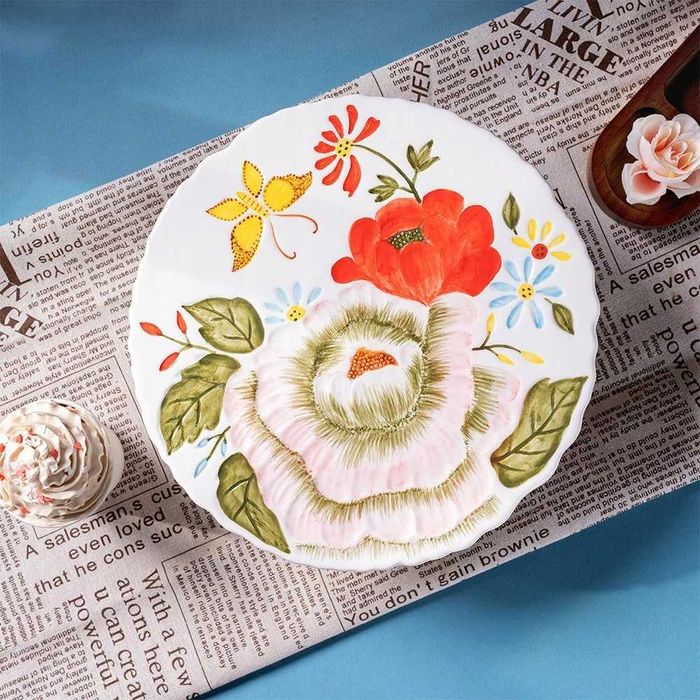 Piękna Ceramiczna Patera Ręcznie Malowana na Ciasto Babeczki 27 cm