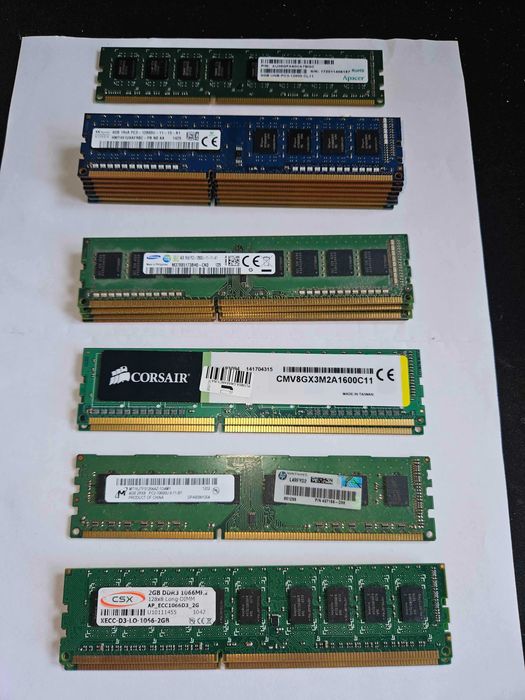Zestaw pamięci RAM DDR3: 1x8GB, 14x4GB, 2x2GB | Corsair, Samsung, Hynix, Apacer