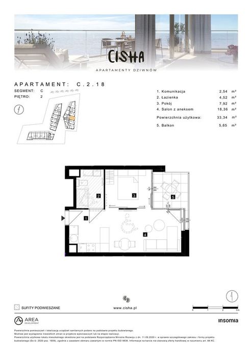 2-pokojowe mieszkanie 33m2 + balkon