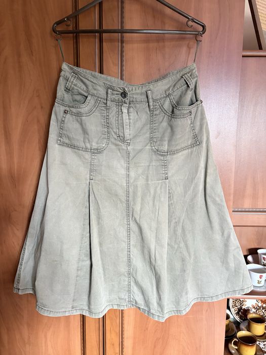 Spódnica Midi Khaki Feel Good Collection 36 Bawełna Cargo Kieszenie bdb
